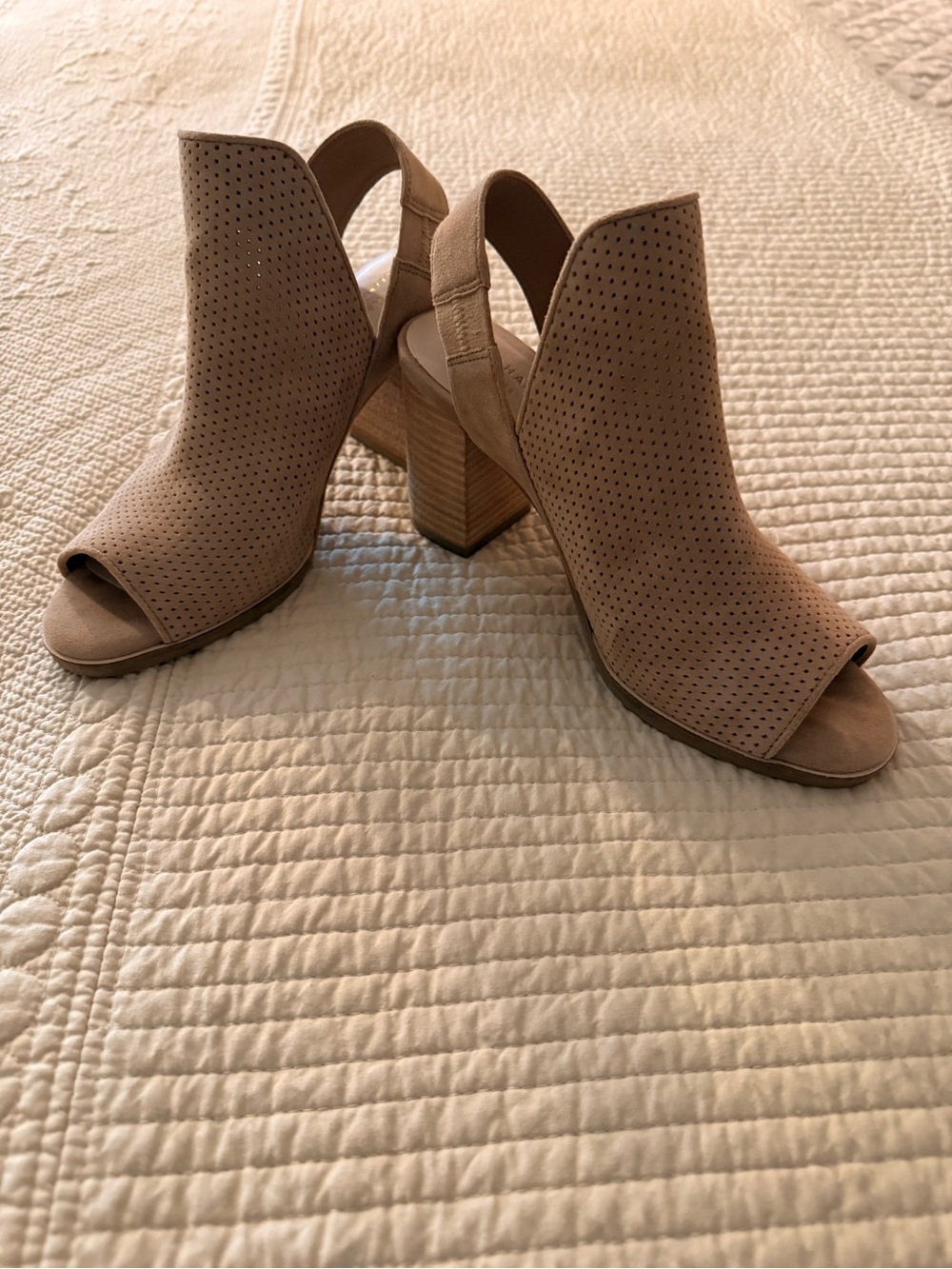 COLE HAAN Suede Perforated Block Heel Mules/Bootie in Blush